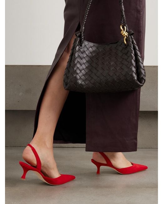 Manolo Blahnik Red Carolyne 50 Suede Slingback Pumps