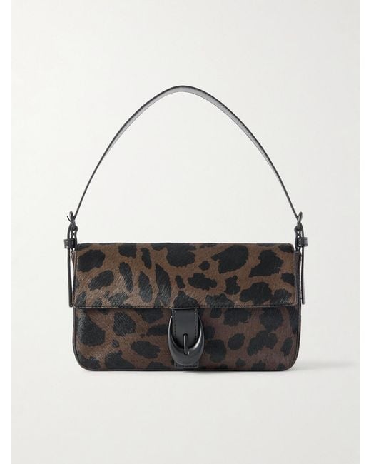 Staud Multicolor Harlow Buckled Leopard-Print Calf Hair Shoulder Bag