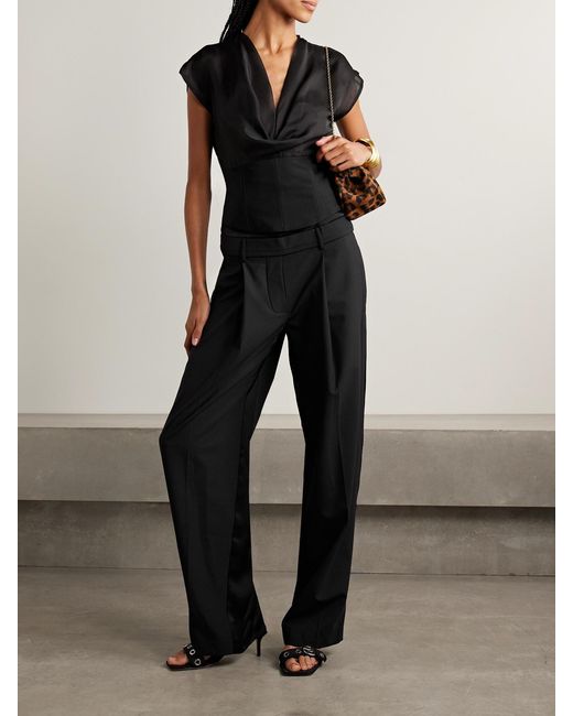Staud Black Pinnacle Silk-Organza And Faille Top
