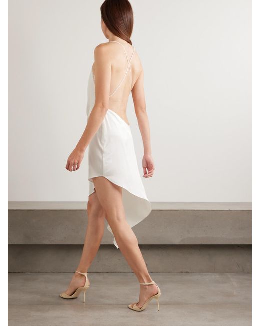 Robe Effet Portefeuille En Crêpe Satiné À Finitions En Dentelle Et À Drapé Alex Perry en coloris White