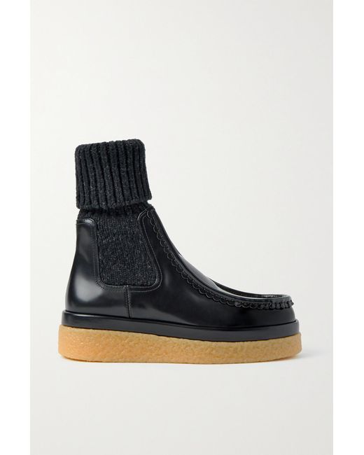 Chloé Jamie Leather And Ribbed-knit Ankle Boots in Black | Lyst Canada
