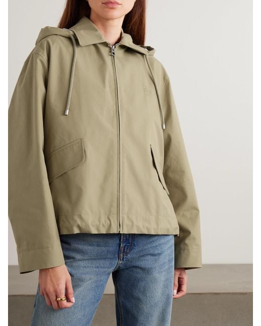 Veste À Capuche En Serge De Coton À Broderie Et À Finitions En Popeline Rayée Loewe en coloris Green