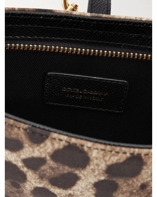 Dolce & Gabbana Natural Lock Leather-Trimmed Leopard-Print Satin-Twill Shoulder Bag