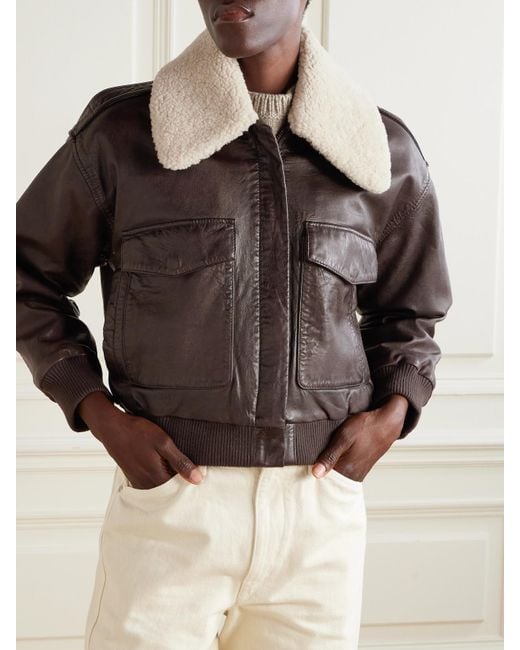 Blouson En Cuir À Finitions En Peau Lainée Lenoir Sea en coloris Brown