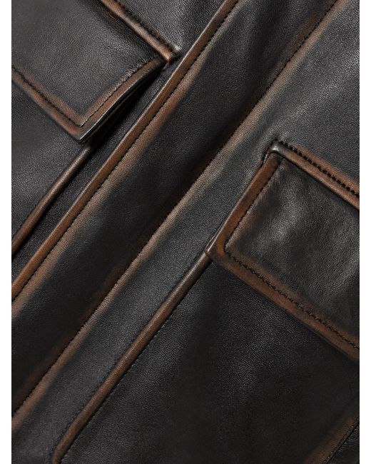 Nour Hammour Black Drey Distressed Shearling-Trimmed Leather Jacket