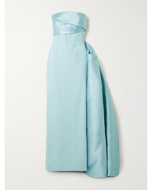 Solace London Blue Kinsley Strapless Draped Faille And Crepe Gown
