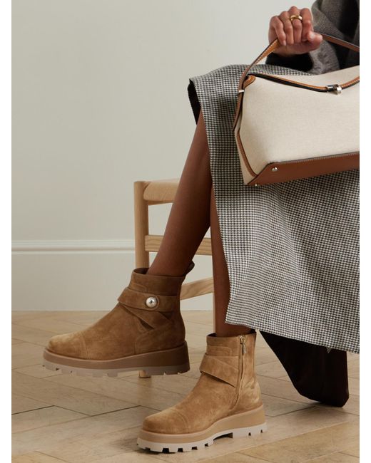 Jimmy Choo Natural Meena Faux Pearl-Embellished Suede Ankle Boots