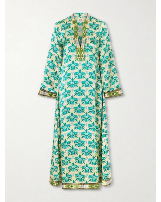 Emporio Sirenuse Green Jenna Jewelry Mare Printed Silk-Satin Midi Dress