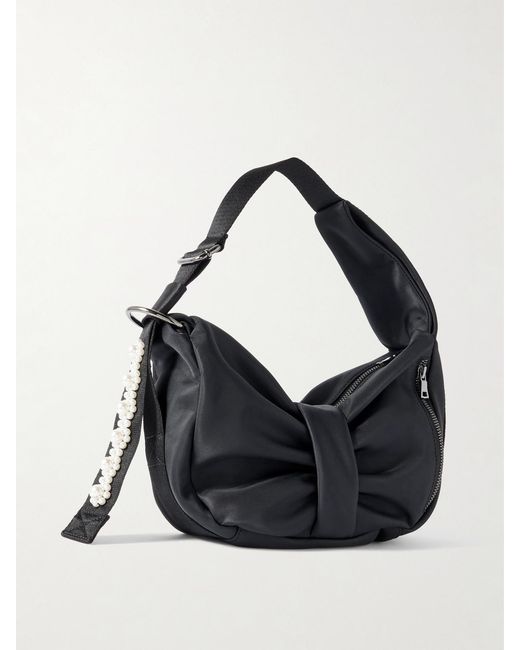 Simone Rocha Black Sling Bow Mini Faux Pearl-Embellished Shell Shoulder Bag