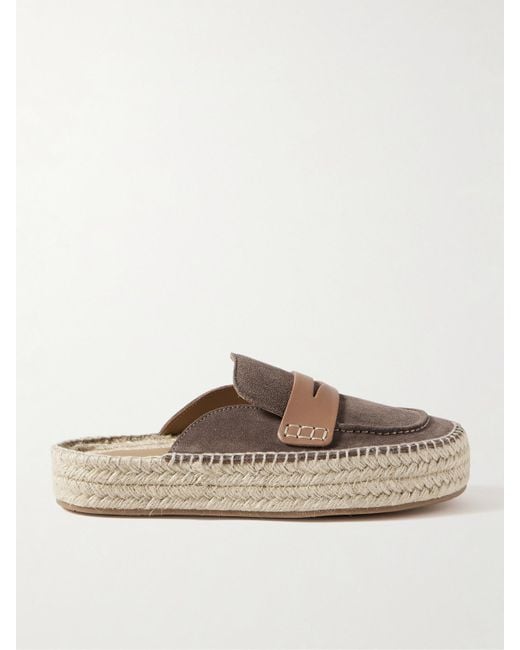 J.W. Anderson Brown Leather-Trimmed Suede Espadrille Mules