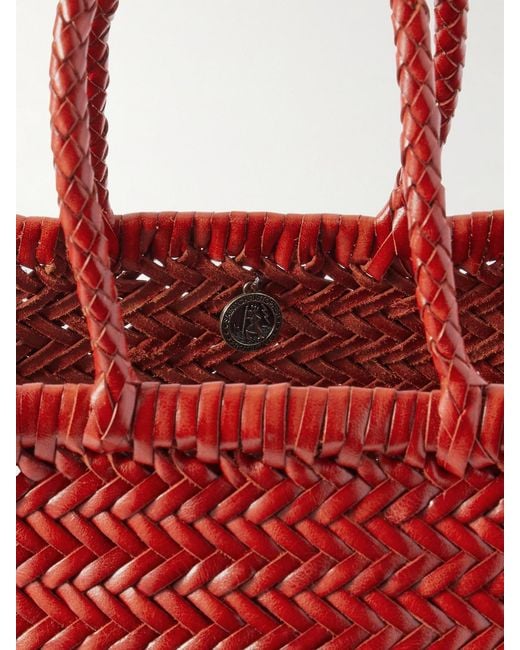 Dragon Diffusion Red Bamboo Triple Jump Small Woven Leather Tote