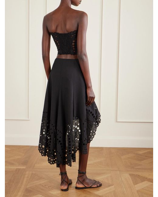 Charo Ruiz Black Finn Broderie Anglaise Cotton-Blend Midi Skirt