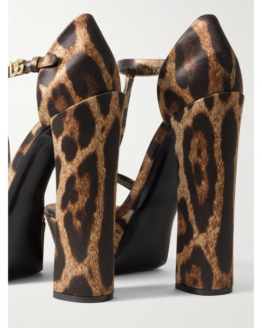 Dolce & Gabbana White Keira Leopard-Print Satin Platform Sandals