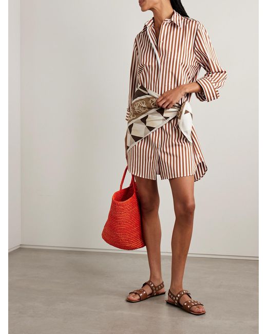 Twp Red Morning After Striped Cotton-Poplin Shirt Dress