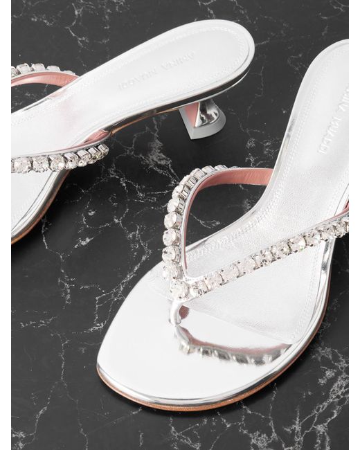 AMINA MUADDI Gigi Crystal-Embellished Metallic Leather Sandals