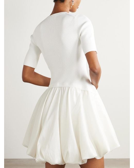 Jonathan Simkhai Natural Kenny Ribbed-Knit And Pleated Taffeta Mini Dress