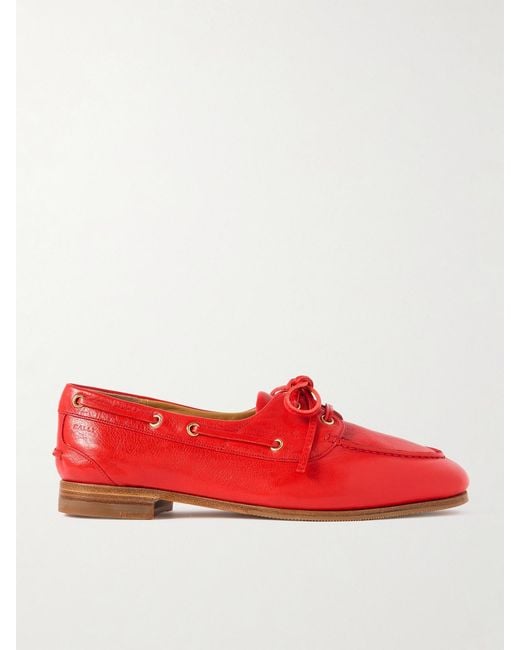 Bally Red Pathy Leather Boat Shoes