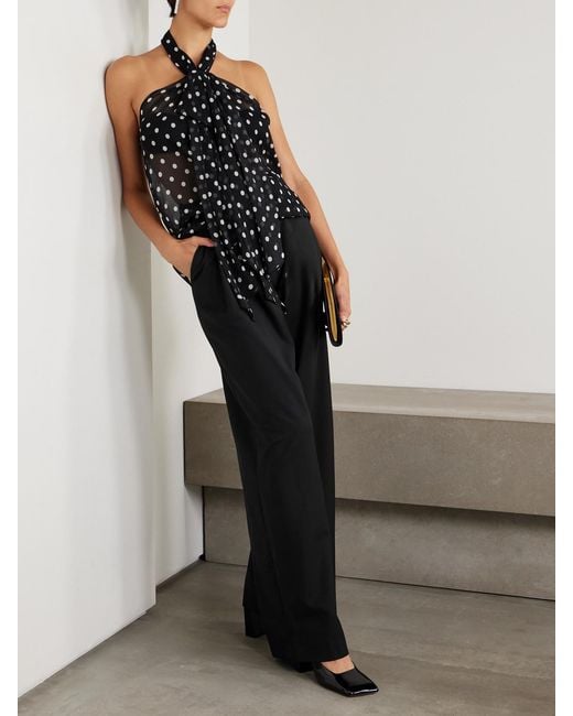 Nina Ricci Black Pleated Wool-Gabardine Wide-Leg Pants