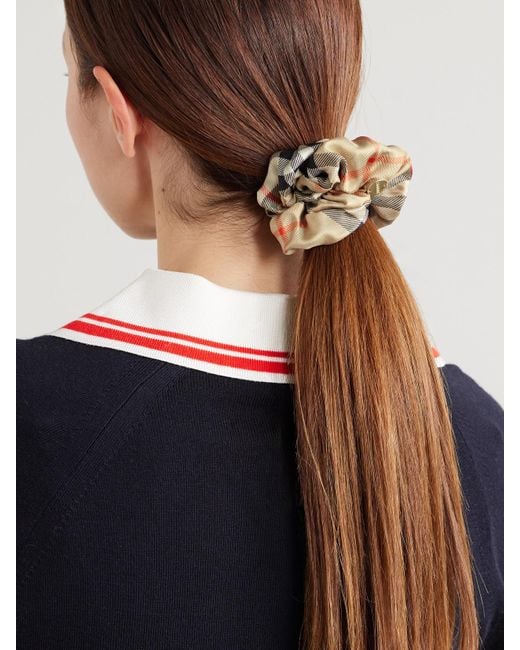 Burberry Natural Embellished Checked Silk Scrunchie