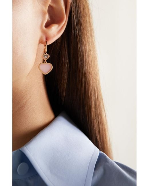 Chopard Pink Happy Hearts 18-Karat Rose, Opal And Diamond Earrings