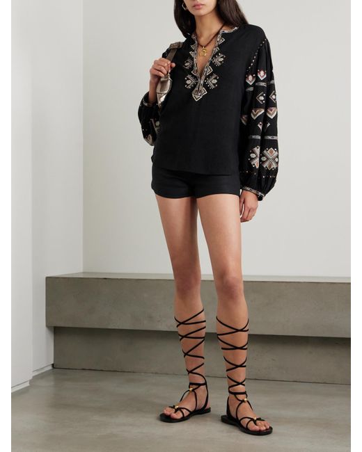 Isabel Marant Black Zielle Embellished Embroidered Silk-Gauze Blouse