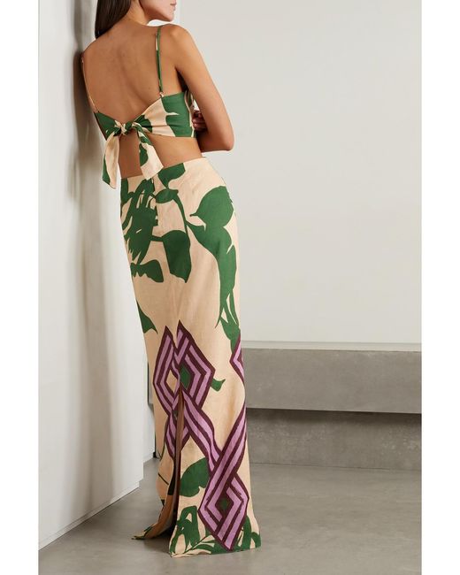 Johanna Ortiz Green Between Daydreams Maxikleid Aus Leinen Mit Print Und Cut-Out