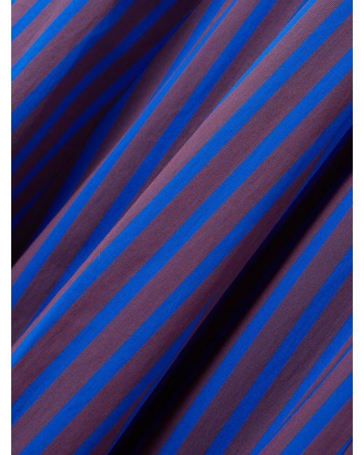 Staud Blue Wells Pleated Striped Cotton-Blend Poplin Midi Dress