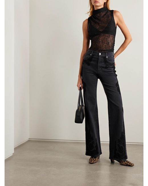 Veronica Beard Black Mylie Ruched Stretch-Lace Turtleneck Top
