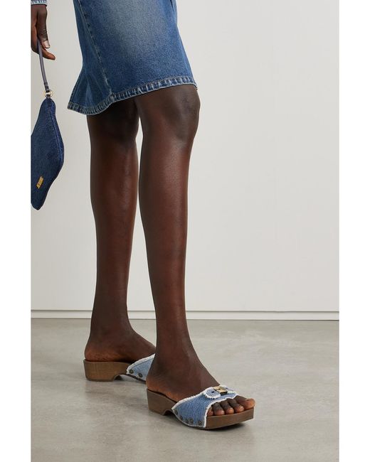 Re/done Blue Net Sustain + Scholl Buckled Denim Clogs