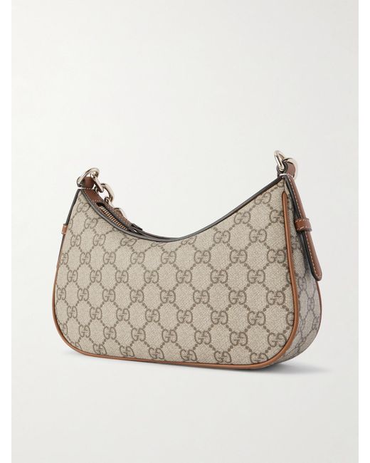 Gucci Gray Gg Emblem Leather-Trimmed Printed Coated-Canvas Shoulder Bag