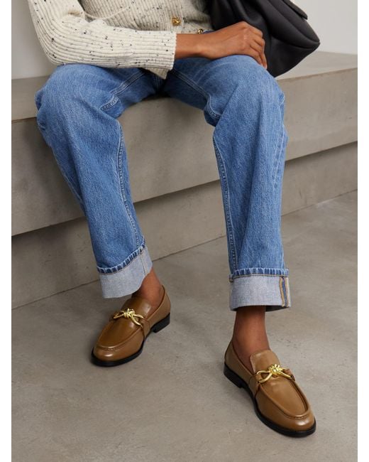 Bottega Veneta Brown Astaire Embellished Leather Loafers