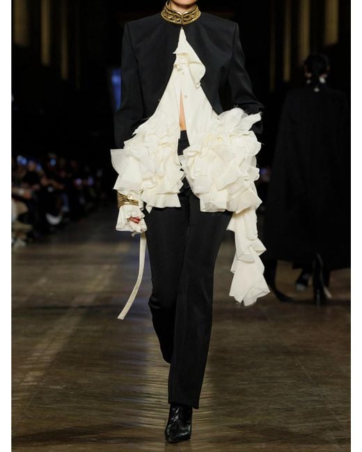 Alexander McQueen White Asymmetric Open-Back Ruffled Silk-Chiffon Blouse