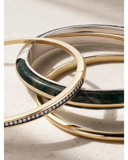 BY PARIAH Metallic Classic Stack Set Aus Drei Armreifen Aus Recyceltem 14 Karat Und Recyceltem Sterlingsilber Mit Diamanten Und Achat