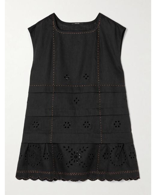 Vita Kin Black Gigi Tanktop Aus Leinen Mit Lochstickerei Und Kontrastnähten