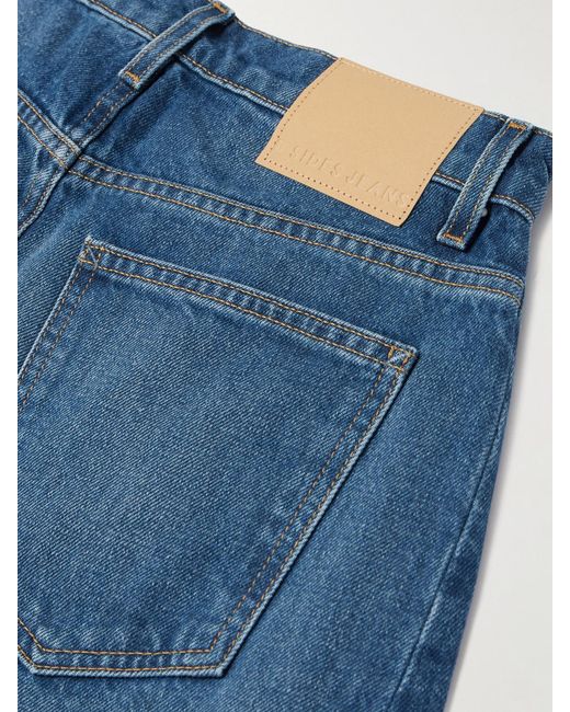 B Sides Blue Relaxed Lasso Frayed Mid-Rise Barrel-Leg Jeans