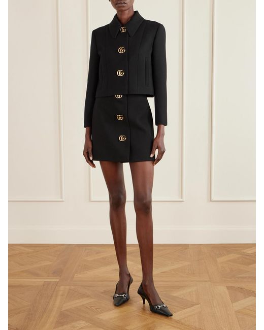 Gucci Blue Cropped Wool-Crepe Jacket