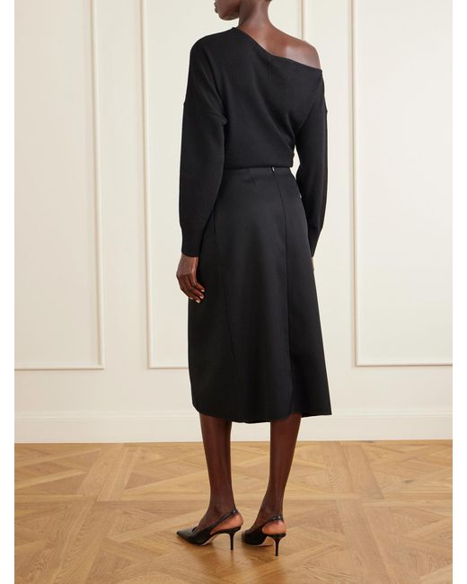 Lanvin Black Asymmetric Wool Midi Skirt