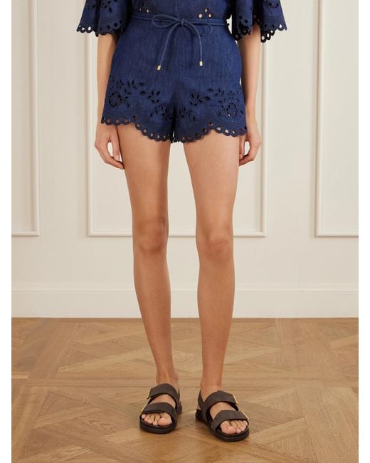 Zimmermann Blue Mahon Broderie Anglaise Denim Shorts
