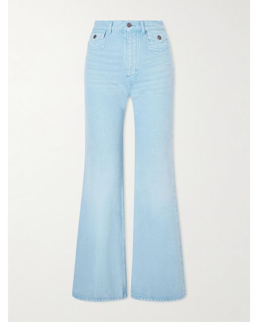 Chloé Blue Embroidered Mid-Rise Wide-Leg Jeans