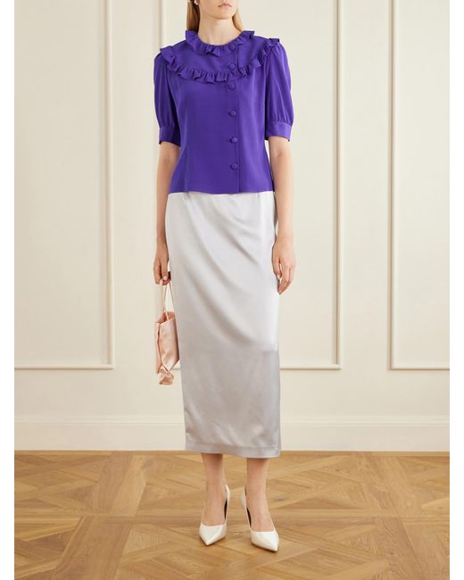 Alessandra Rich Purple Ruffle-Collar Silk Organza Shirt