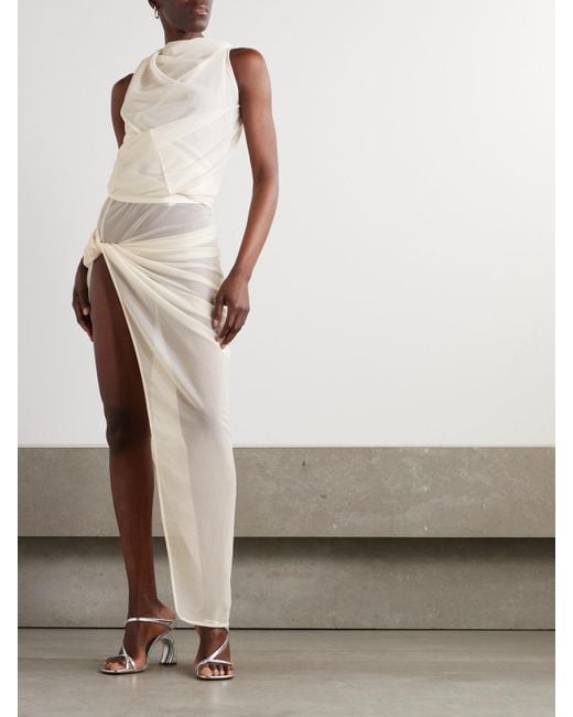 Rick Owens White Twist Edfu Asymmetrischer Maxirock Aus Jersey Mit Raffungen