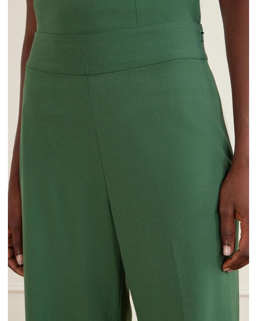 Carolina Herrera Green Diane Pleated Wool-Blend Straight-Leg Pants