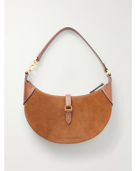 Polo Ralph Lauren White Leather-Trimmed Suede Shoulder Bag