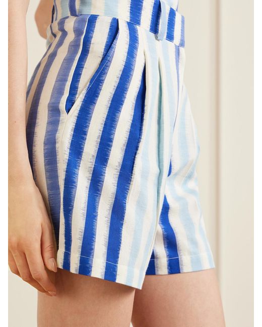 Emporio Sirenuse Blue Beatrice Ikat Striped Cotton Shorts