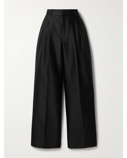 Zimmermann Black Pleated Silk And Wool-Blend Twill Wide-Leg Pants