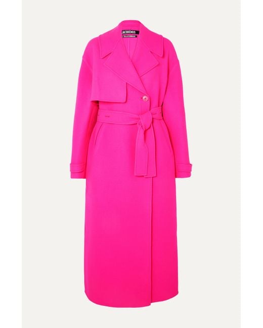 Jacquemus Pink Sabe Oversized Neon Wool Trench Coat