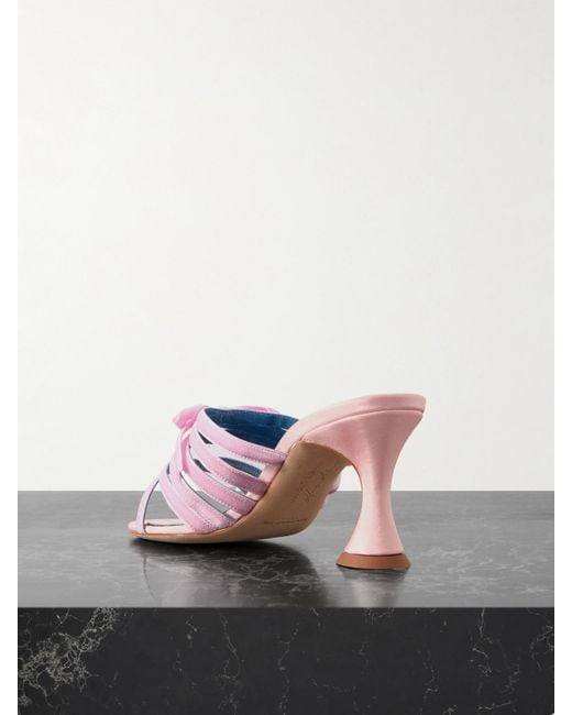 Manolo Blahnik Pink Clementel 70 Velvet-Trimmed Satin Mules