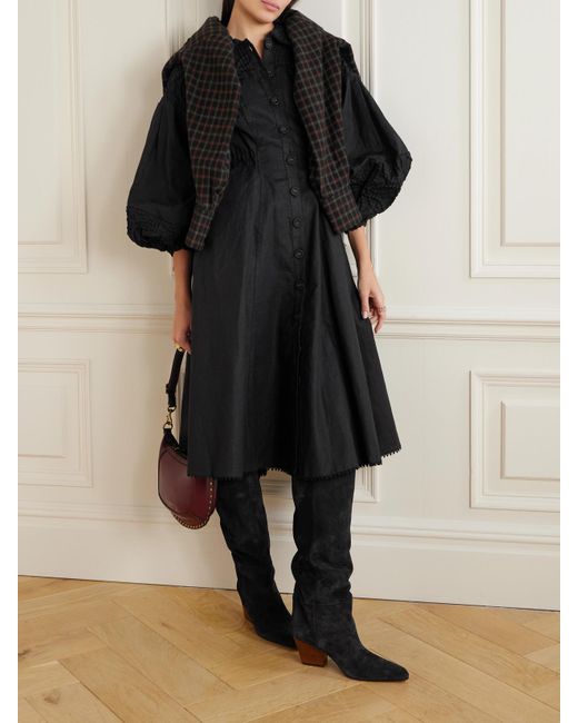 Charo Ruiz Black Dubya Cloqué-Trimmed Ramie-Blend Midi Shirt Dress