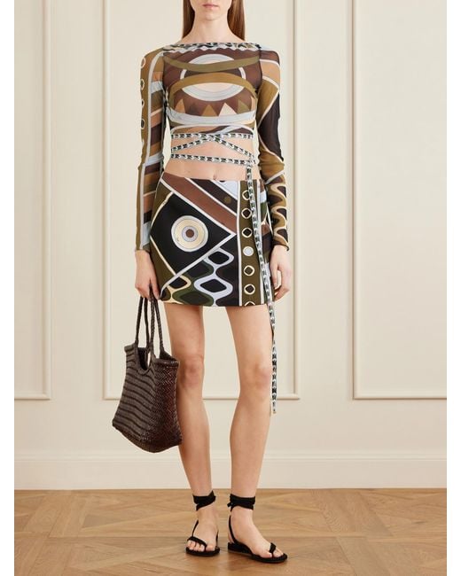 Emilio Pucci White Cropped Printed Tulle Top