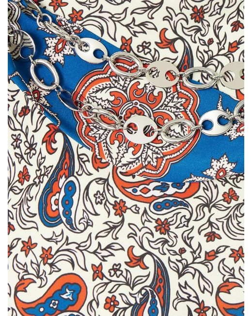 Rabanne Blue Chain-Detailed Paisley-Print Crepe Top